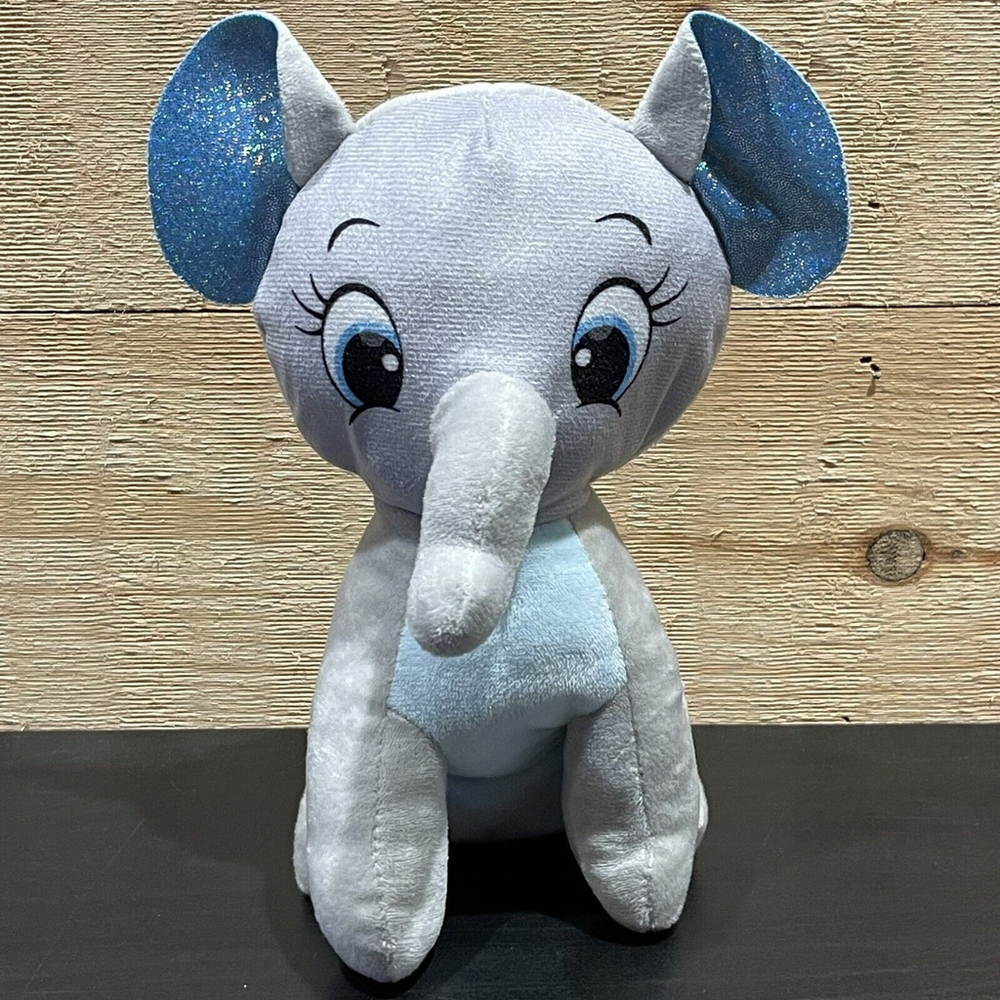 A&A Global Industries Elephant Plush Stuffed Animal 9.5"x5” Blue Shiny Ears EUC